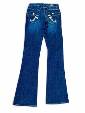 Rock & Republic Kasandra Bootcut Jeans Gold Embroidered R&R Studded Y2K Sz 2